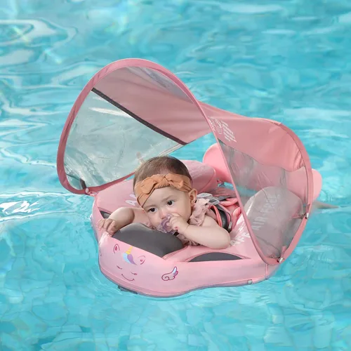 Miniatura 4 de Mambobaby Flotador con Toldo Tamaño Mejorado, No Inflable, para Bebé Infantil, Flotador de Piscina Inteligente, Mambo Flotador de Natación, Rosa