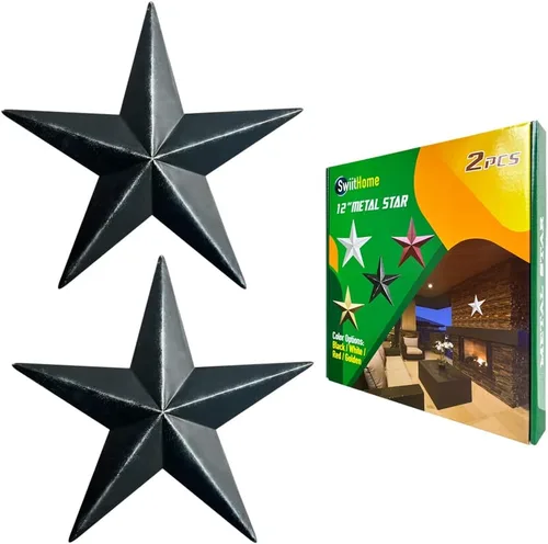 2 estrellas de metal de 12 pulgadas, estrella de granero para decoración del hogar, arte de pared vintage de hierro y manualidades, decoración de