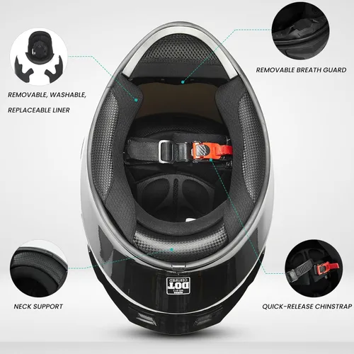 Miniatura 5 de Cascos integrales de motocicleta para adultos, hombres y mujeres DOT con visera tintada, modelo MD-813 para bicicleta de calle y carreras