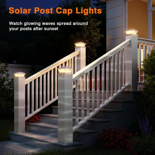Miniatura 9 de Paquete de 4 luces solares para poste de 2 modos, luces solares brillantes para postes al aire libre, impermeables, luces de poste al aire libre