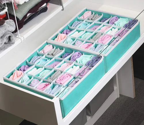 Miniatura 4 de Simple Houseware - Paquete de 2 organizadores de calcetines para armario, divisores de 24 celdas para cajones, color turquesa