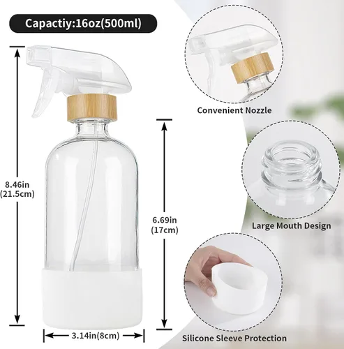 Miniatura 7 de HOMBYS Botellas vacías de vidrio de bambú con protección de funda de silicona, recipientes de vidrio transparente recargables de 17 onzas