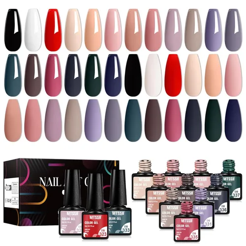 Miniatura 19 de MTSSII Juego de 18 esmaltes de uñas de gel, color nude, rosa, azul, amarillo, kit de esmalte de uñas de gel, compatible con lámpara UV/LED, remojar