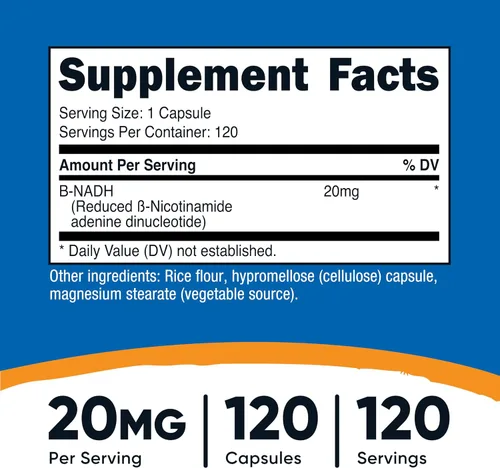 Miniatura 2 de Nutricost Suplemento NADH (20 mg) 120 cápsulas - Dinucleótido de adenina B-nicotinamida, vegano, sin gluten