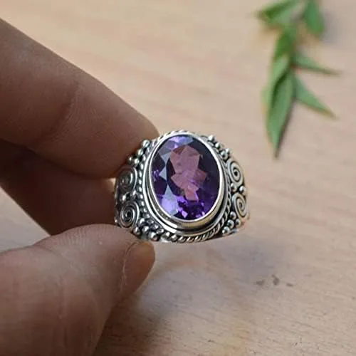 Miniatura 4 de Anillo de plata de ley 925 maciza de amatista natural joyería hecha a mano joyería bohemia de febrero Piedra preciosa amatista