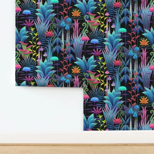 Miniatura 4 de Muestro de papel tapiz extraíble - Bioluminiscente Selva Floral Árboles Fantástico Helecho Papel pintado personalizado pre-pegado por Spoonflower