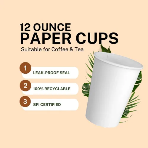 Miniatura 4 de Made-In-USA Vasos de papel caliente desechables de 12 onzas, 1000 unidades, 12 onzas, tazas de café, vasos de papel seguros para alimentos sin