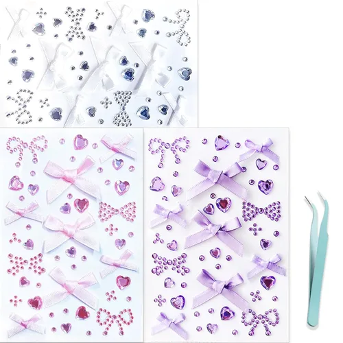 NOOEPC Calcomanías de diamantes de imitación de corazón para rostro, calcomanías de lazo esenciales para festivales, accesorios de rave, calcomanías