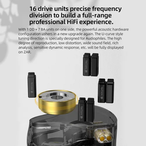 Miniatura 3 de KZ ZAR - Auriculares intrauditivos para monitor intrauditivo, 1DD+7BA, tecnología híbrida, controlador, auriculares con cable chapado en plata
