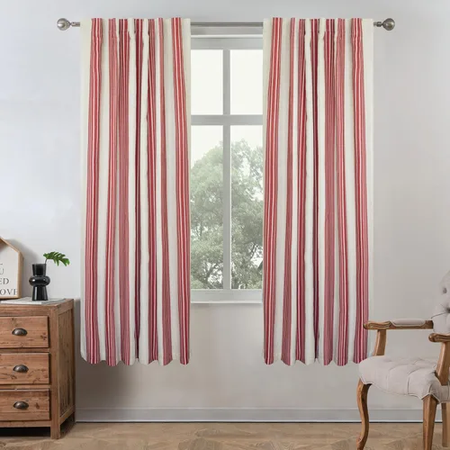 Miniatura 51 de DriftAway Chris Linen - Cortinas opacas con capa térmica y reductora de sonido, 63 pulgadas de largo para dormitorio, cortinas estampadas a rayas