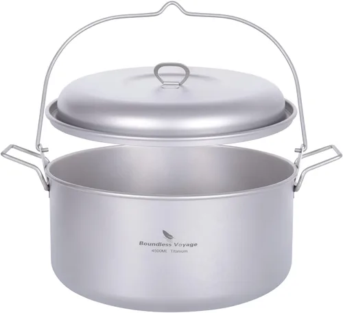 Boundless Voyage Sartén de vapor de alimentos de titanio, olla de sopa, olla colgante al aire libre, utensilios de cocina domésticos, kit de cocina,