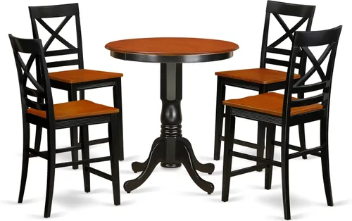 Miniatura 12 de East West Furniture EDQU3-BLK-W - Juego de mesa de comedor de 3 piezas de altura para encimera de cocina, contiene una mesa redonda de madera