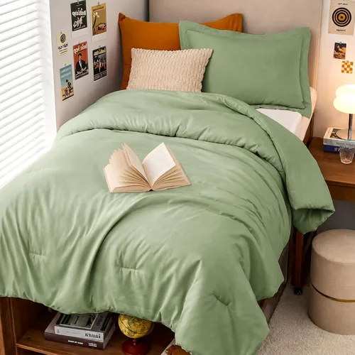 Miniatura 40 de MUXHOMO Juego de edredón beige tamaño individual/individual XL, ropa de cama alternativa ultrasuave para todas las estaciones. El juego de cama