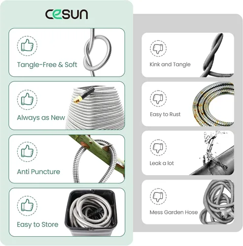 Miniatura 7 de Cesun Manguera de jardín corta de 3 pies, manguera de agua conductora de metal, resistente y ligera, tubo de agua de acero inoxidable para RV, al