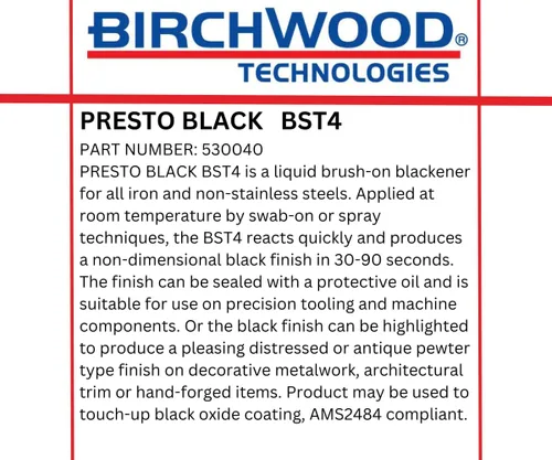 Miniatura 4 de Birchwood Presto Black BST4 Technologies - Cepillo frío en solución ennegrecedor para aleaciones de hierro y acero, pátina tradicional de acero azul