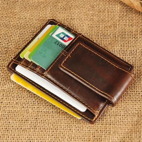Miniatura 6 de Le'aokuu - Funda para tarjetas de crédito con imán y clip de piel auténtica, Café RFID), W1015