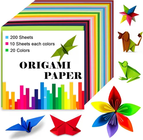 Papel de origami de doble cara, 200 hojas, 6 x 6 pulgadas, 20 colores, kit de papel de origami para niños, kit de papel de color, regalos para 6x6