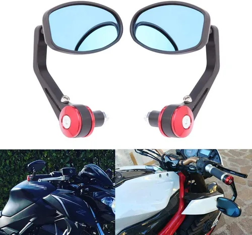 Miniatura 6 de Espejos retrovisores ovalados universales CNC para motocicleta de 7/8 pulgadas, compatible con Honda Yamaha Suzuki Sports Bike Street Fighter (rojo)