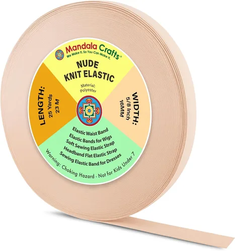 Miniatura 70 de Mandala Crafts Carrete de bandas elásticas anchas de 1/2 pulgada color beige para cinturas de pantalones, costura y manualidades DIY, 88 yardas