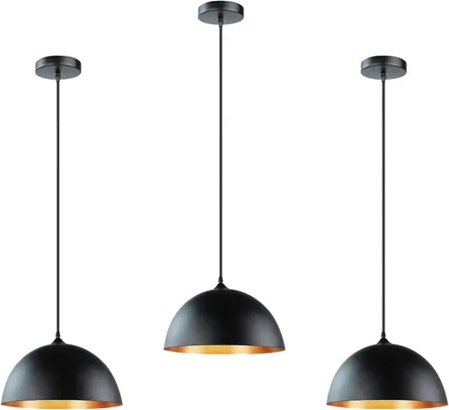 Takor Paquete de 3 lámparas colgantes de metal, luces de techo rústicas, lámpara colgante ajustable industrial con base E26, iluminación colgante de