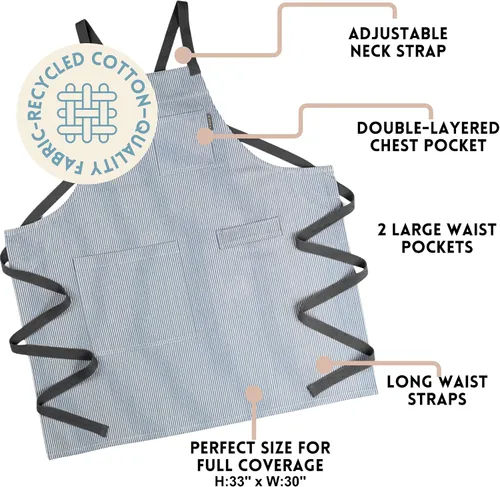 Miniatura 4 de MEEMA Cooking Aprons for Women with Pockets Comfortable One Size Fits All Upcycled Adjustable Cross Back Aprons for Men