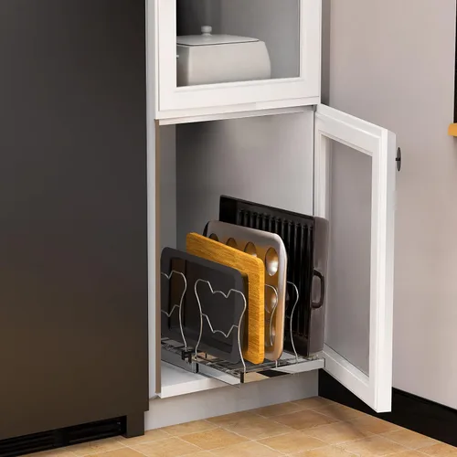 Miniatura 5 de Simple Houseware Organizador extraíble debajo del gabinete estante deslizante para cocina, baño, sartén de despensa y tapa de olla, color plateado
