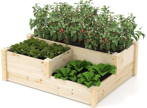 Miniatura 14 de Giantex Cama de jardín elevada de madera, 40 x 40 pulgadas, maceta cuadrada de madera de abeto con base abierta para verduras, flores, hierbas