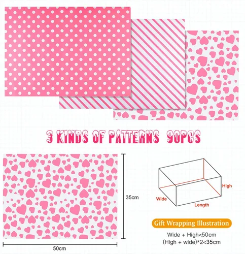 Miniatura 2 de PLULON 60 hojas de papel de seda rosa de San Valentín a granel, para bolsas de regalo, hojas de papel de seda para el hogar, cocina, manualidades