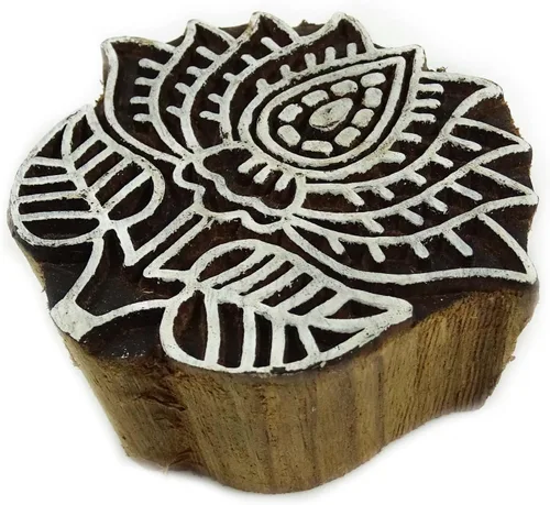 Miniatura 2 de Lotus Bloque de madera indio de bloques de madera tallada a mano Sellos Bloque textil Blockprint