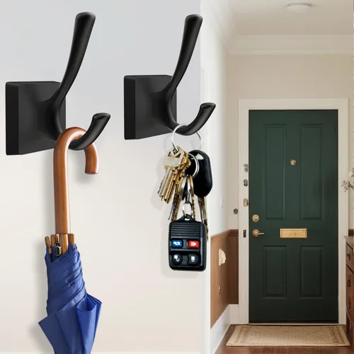 Miniatura 4 de TOFIIGREM Ganchos de pared negros para abrigos, ganchos para vestíbulos de baño, ganchos para colgar ropa, bata, toalla, mochila, ganchos