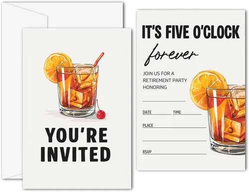 Miniatura 6 de Invitaciones para fiestas de jubilación, tarjetas de invitación de jubilación negras y doradas para hombres, mujeres, enfermeras, profesores