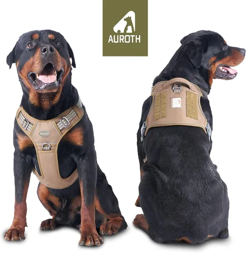 Miniatura 2 de Auroth Arnés Táctico para Perros Grandes Sin Tirones Arnés para Mascotas Ajustable Reflectante K9 Entrenamiento de Trabajo Control Fácil Chaleco