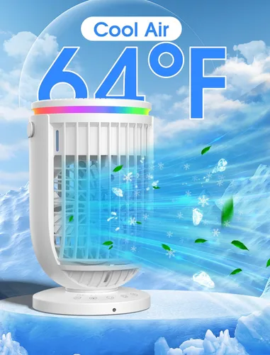 Miniatura 2 de Aire acondicionado portátil, ventilador con función de rotación de 120°, mini aire acondicionado evaporativo JYew para habitación, enfriador de aire