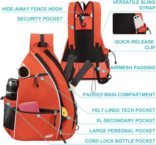 Miniatura 5 de Sucipi Pickleball Bag - Men's & Women's Pickleball Backpack, Adjustable Sling Bag w/Fence Hook/Large Capacity/Safety Pocket Naranja