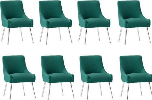 Miniatura 29 de Sillas de comedor de estilo moderno de terciopelo tapizado, silla de acento de tocador con barra vertical, silla capitonada con patas plateadas
