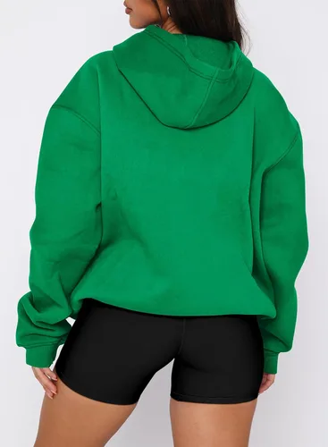 Miniatura 68 de onlypuff Sudadera casual con capucha para mujer, de manga larga, con bolsillo de canguro, hombro caído