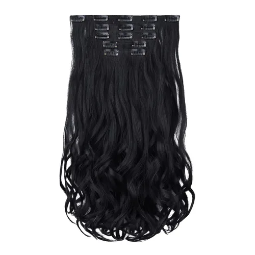Miniatura 22 de Extensiones de cabello negro lacio, 2 juegos de extensiones de cabello con clip para mujeres, Halloween, 5 piezas de 22 pulgadas, piezas de cabello