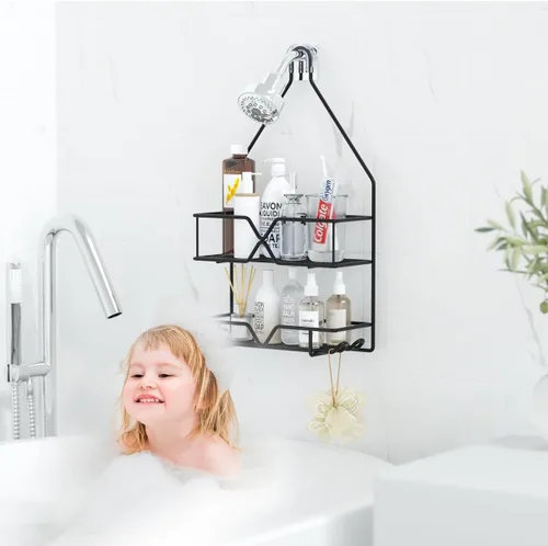 Miniatura 5 de TreeLen Organizador de ducha colgante estante de ducha sobre cabezal de ducha negro, colgador de baño para champú, navaja y jabón