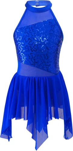 Miniatura 11 de YiZYiF Vestido de baile de lentejuelas para niños y niñas, leotardo de ballet, cuello alto, vestido lírico, traje de rendimiento irregular