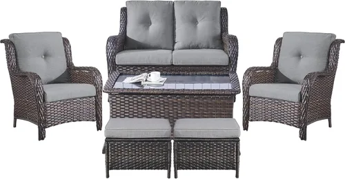 Miniatura 23 de Belord Juego de muebles de exterior, sillas de mimbre para patio, muebles de ratán de 3 piezas con mesa auxiliar, juegos de sillas bistró de patio