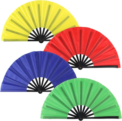 Miniatura 15 de Paquete de 4 ventiladores de mano plegables grandes, ventiladores plegables de mano de plástico, ventiladores chinos de Kung Fu plegables para Negro