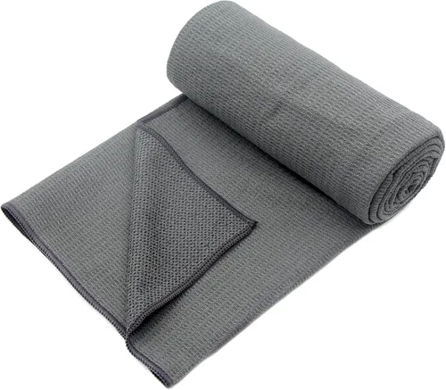 Eunzel Toalla de yoga caliente, toalla antideslizante con agarre de silicona, puntos de microfibra absorbente para ejercicio, fitness, pilates, gris