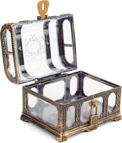 Miniatura 2 de Caja de tesoro pirata antigua transparente de plástico con cerradura y llave, caja de juguetes del tesoro premios para niños, decoración de fiesta