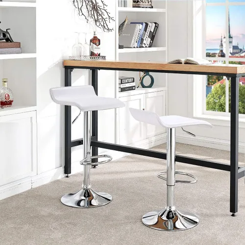 Miniatura 7 de DUHOME Taburetes de bar modernos contemporáneos ajustables con asiento de cuero sillas de bar juego de 2 (blanco)