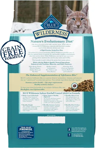Miniatura 2 de Blue Buffalo Wilderness Natural Hairball Care Alimento seco para gatos de interior, fórmula alta en proteínas y sin granos, pollo, bolsa de 5 libras
