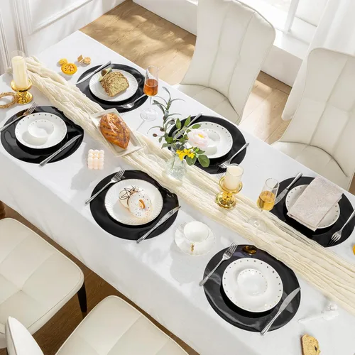 Miniatura 6 de SHACOS 50 manteles individuales redondos negros, manteles individuales de papel de 13 pulgadas desechables para mesa de comedor, platos de carga