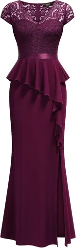 Miniatura 4 de MISSMAY Elegante vestido largo de cóctel con volantes y encaje floral para mujer