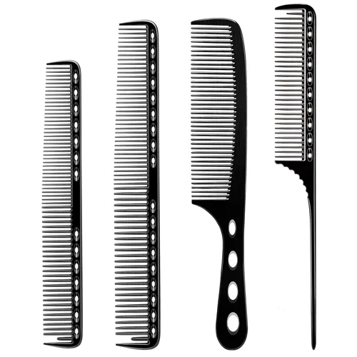 CGBARBER 4 Tipos de Peines de Aluminio para Cortar de Acero Inoxidable Peine Metálico para Cola de Cabello (Negro)