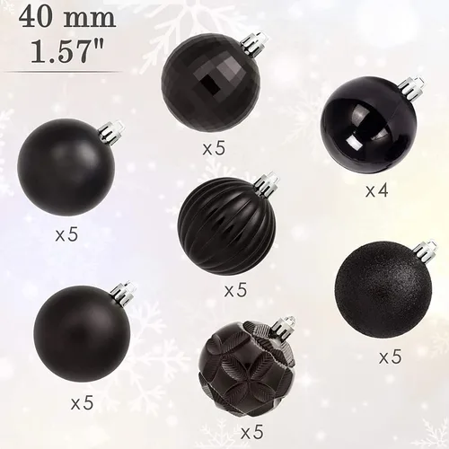 Miniatura 79 de AMS Esferas de Navidad de 2.36 pulgadas/60mm, 34 unidades, adornos grandes, decoraciones para fiestas, inastillables, colgantes festivos para Negro