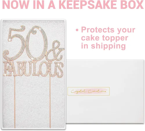 Miniatura 3 de Decoración de 50 tartas – Metal de oro rosa de alta calidad – 50 y fabuloso – Decoración brillante de diamantes de imitación para fiesta